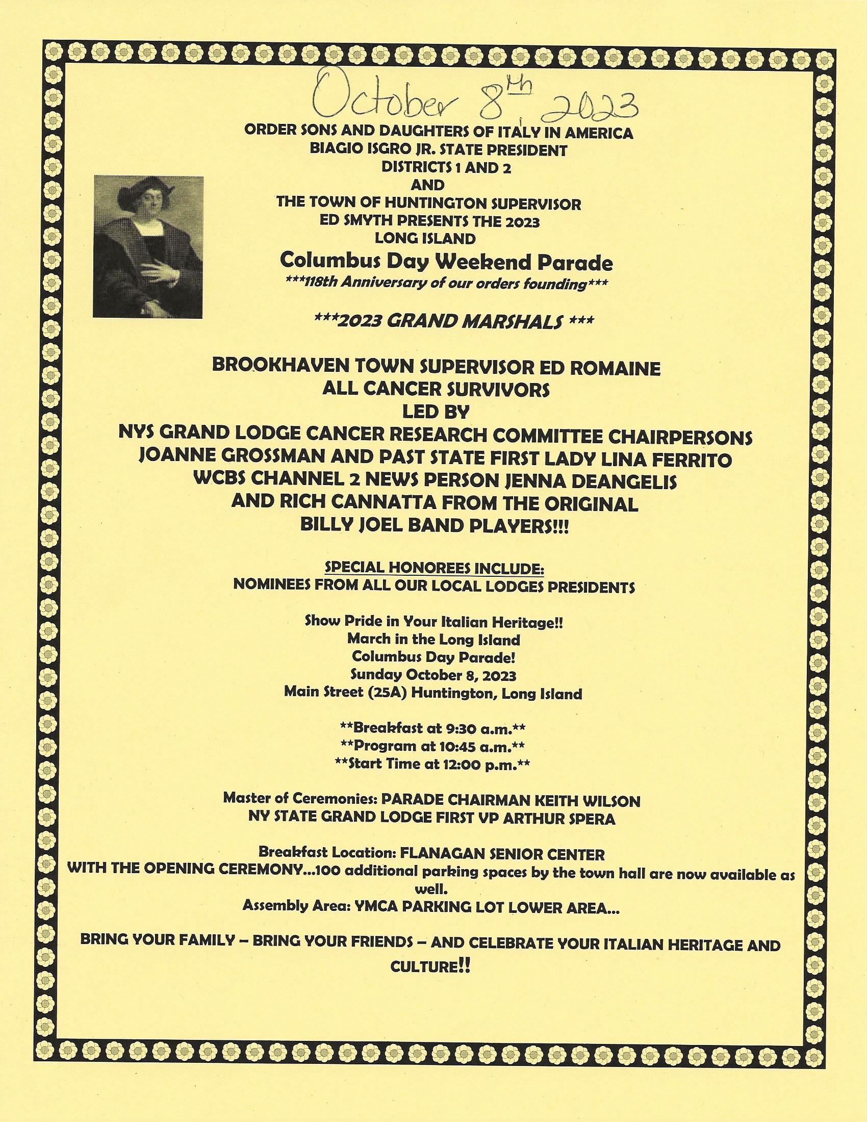 Columbus Parade 2023 flyer