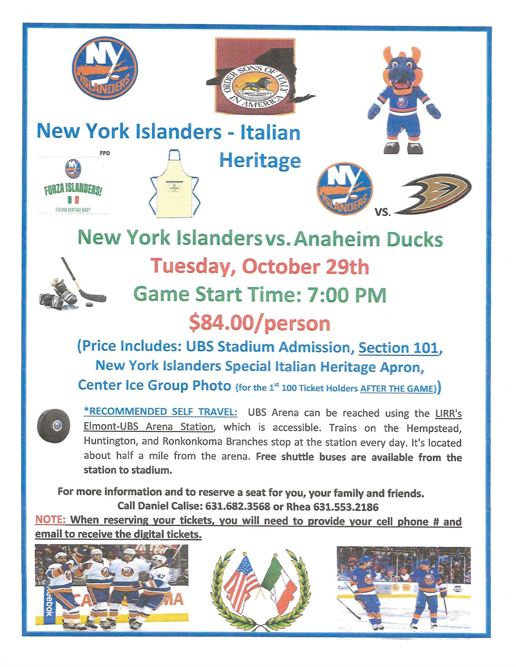 Islanders Italian Heritage Game 2024