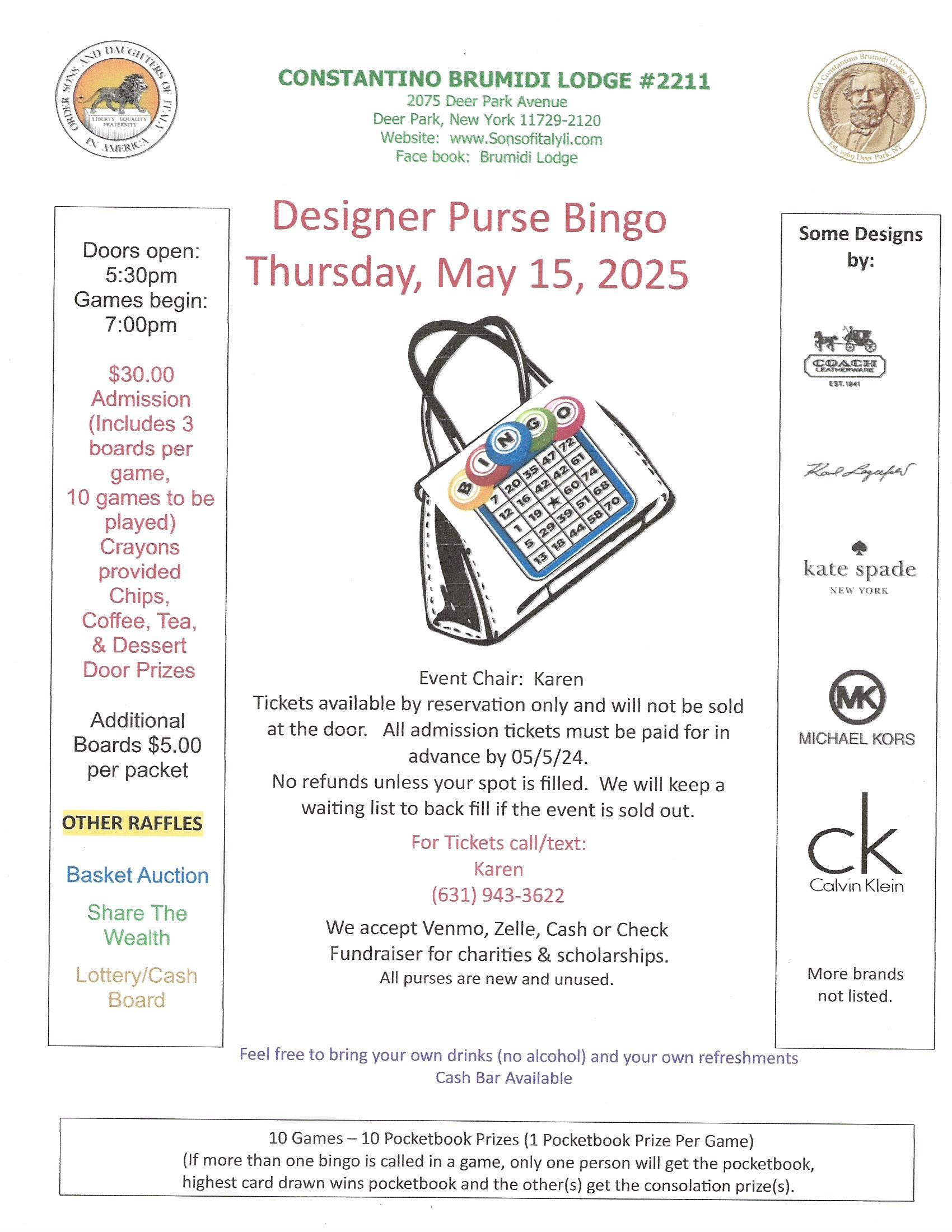 Designer Purse Bingo May 2025