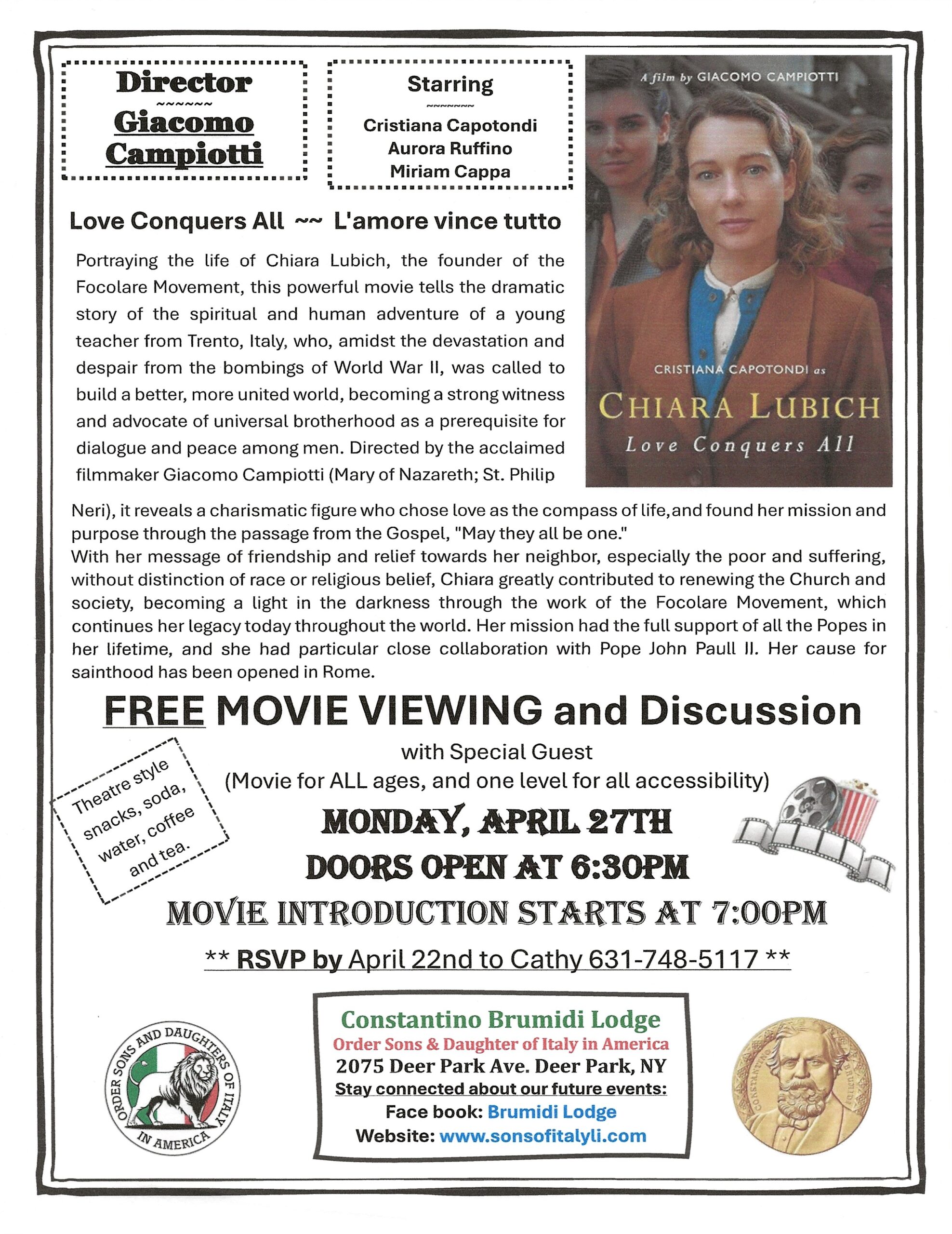 Chiara Lubich Movie April 2026